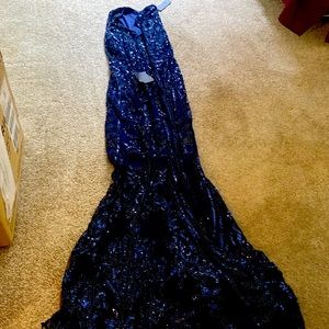 Lulu’s Dramatic Entrance Navy Blue Sequin Maxi Dress